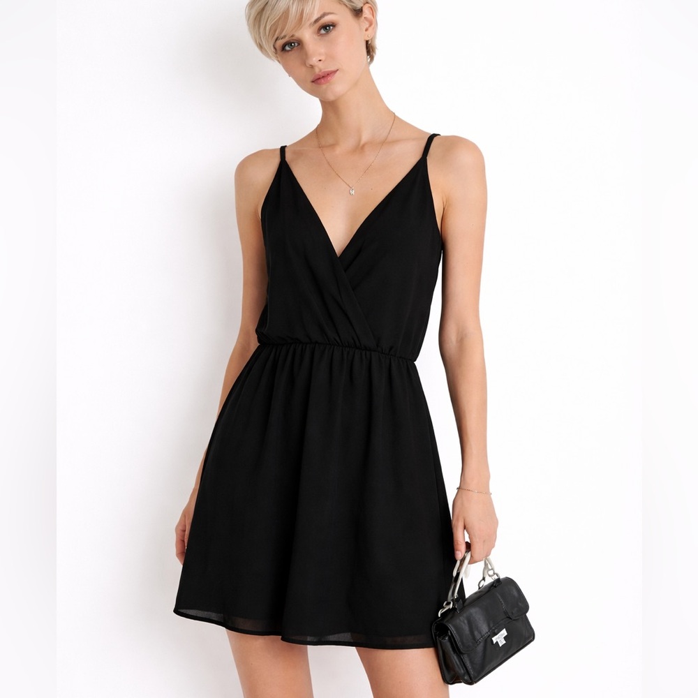 Black Dress Small NWOT Spaghetti Strap Mini with Elastic Waist